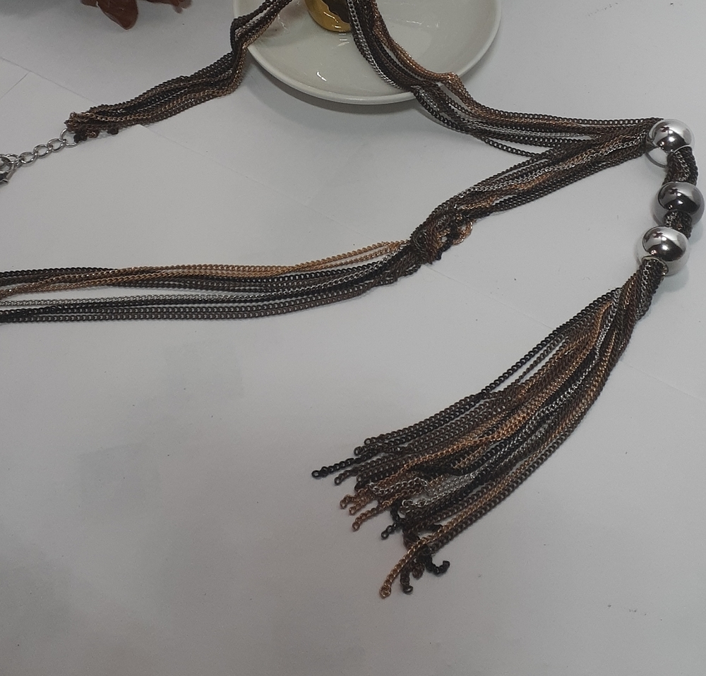 Stunning Gold Black Silver Long Necklace
